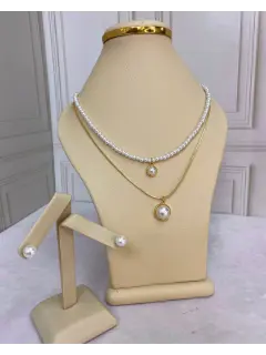 Set de doble collar y zarcillos - En forma de perla