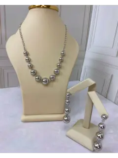 Set de collar y zarcillos - Balines de rodio